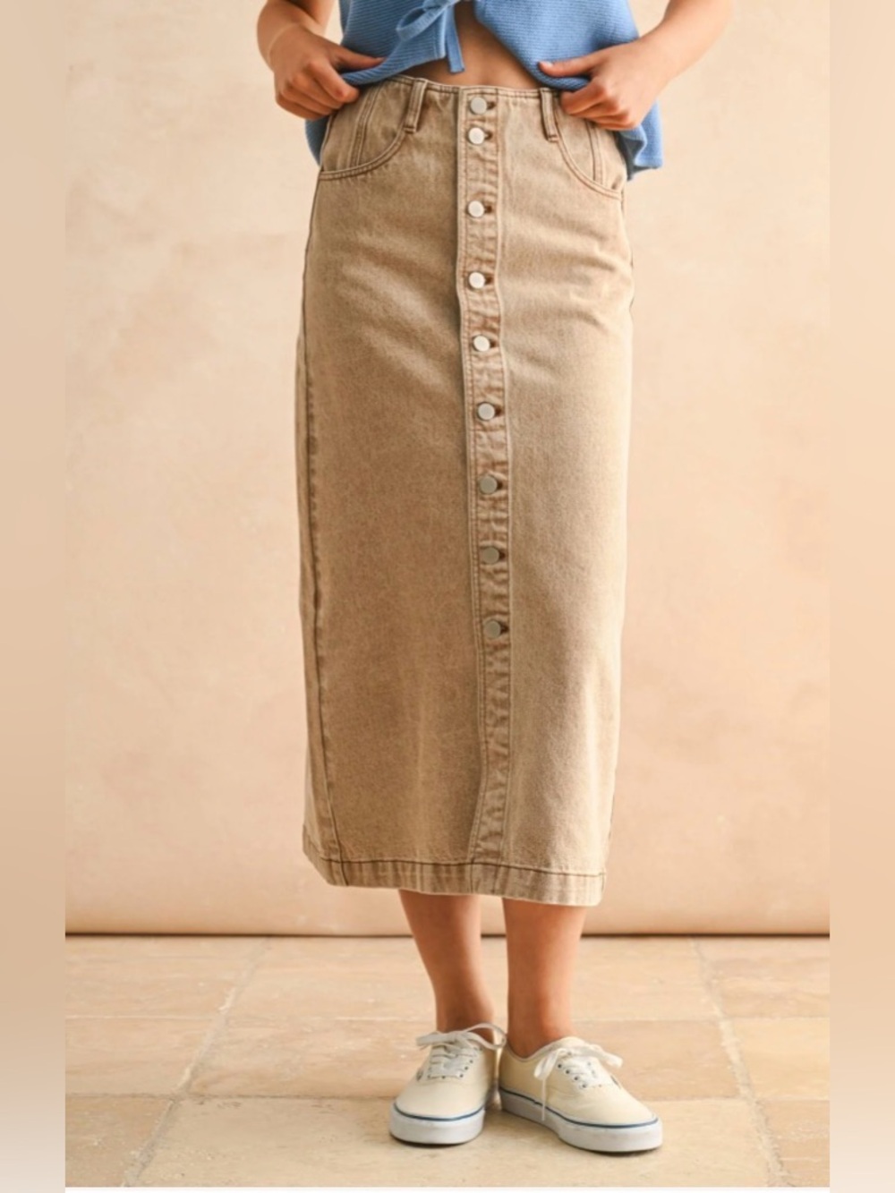 NWT- SoMe Steph Mineral Button Front Midi Denim Skirt size small